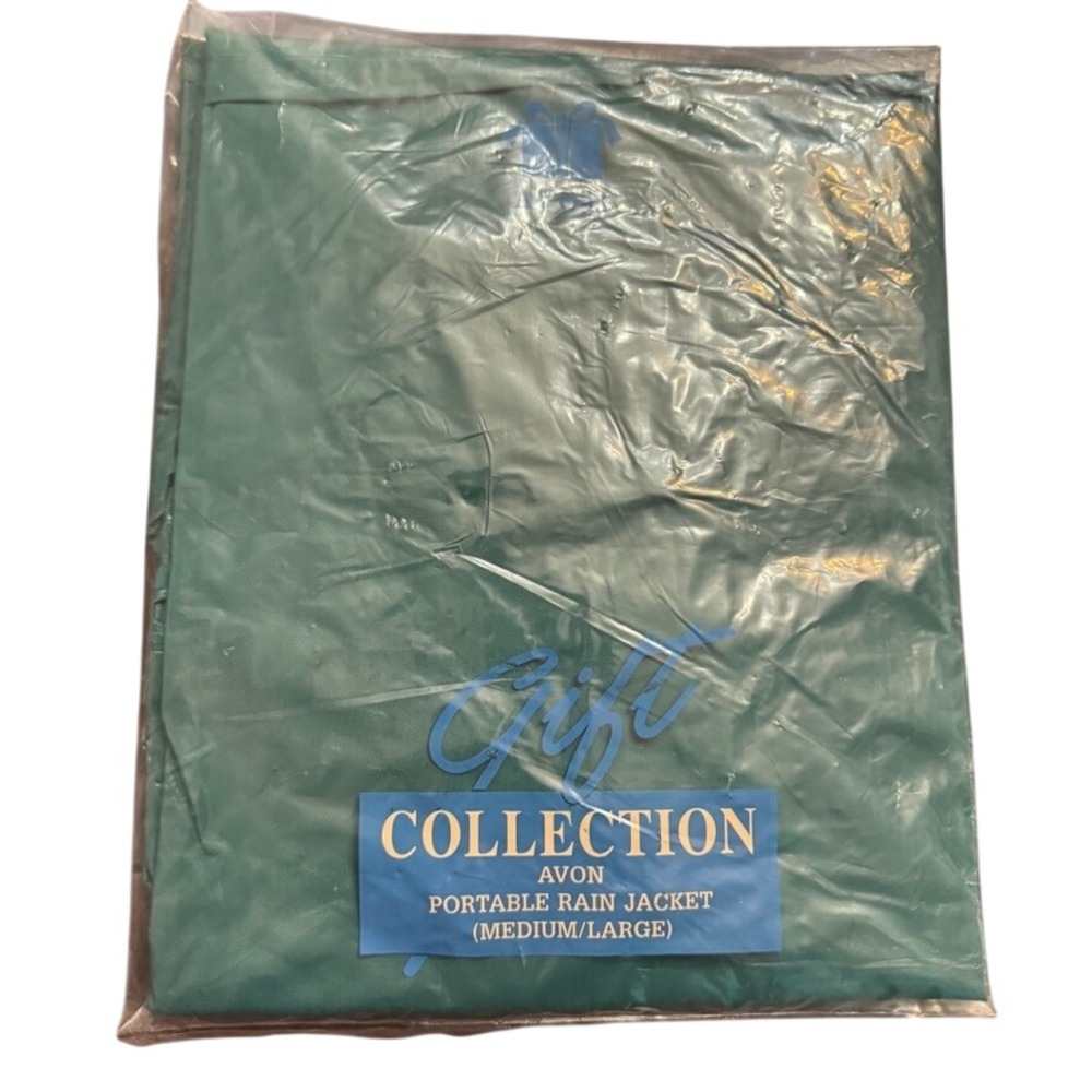 Vintage 1993 Avon Gift Collection Portable Rain Jacket Green Vinyl Medium Large